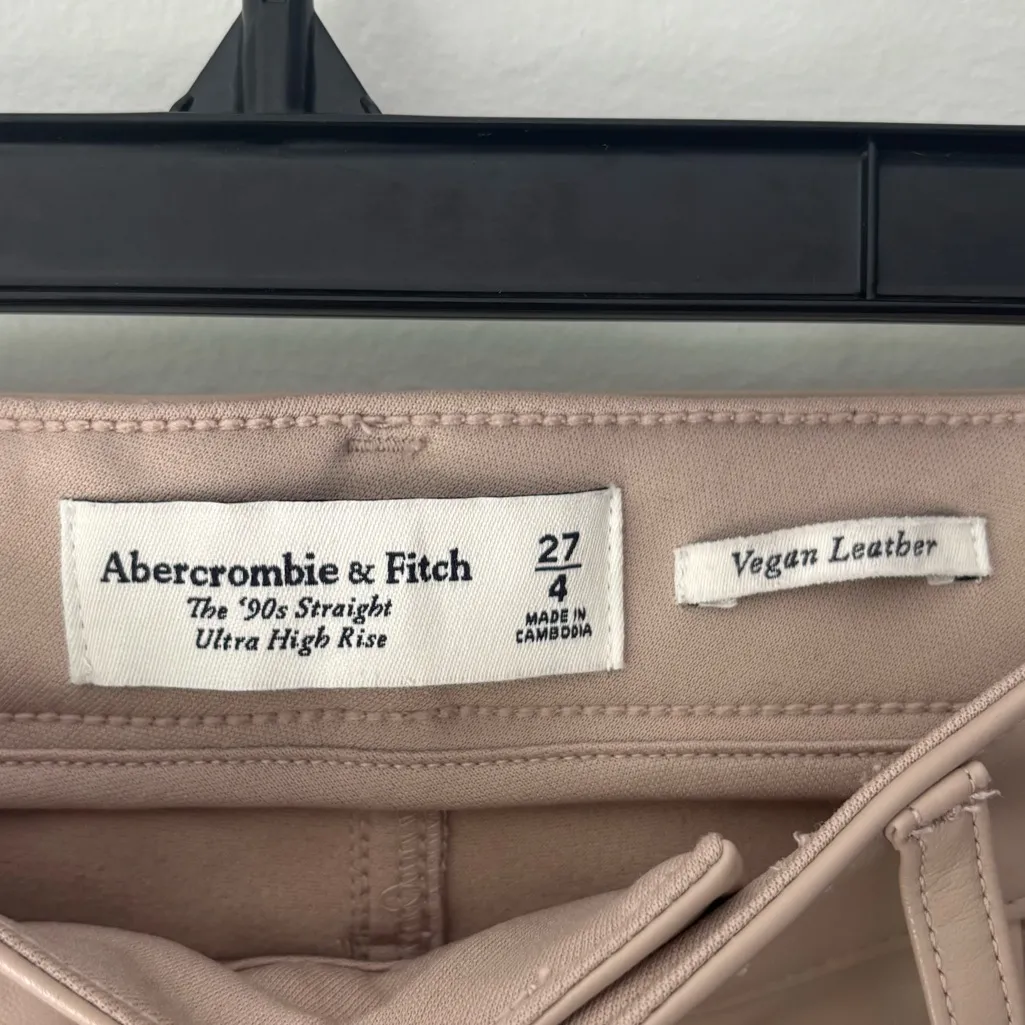 Abercrombie & Fitch The 90s Straight Ultra High Rise Vegan Faux Leather Pant Tan - Image 7