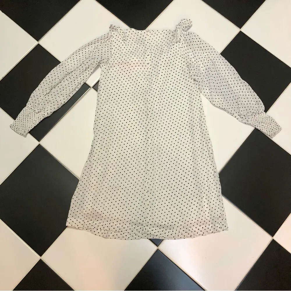 Tiny Polka Dot Mini Ruffle Victorian Dress Long Sleeve Ruffles White Black - Image 7