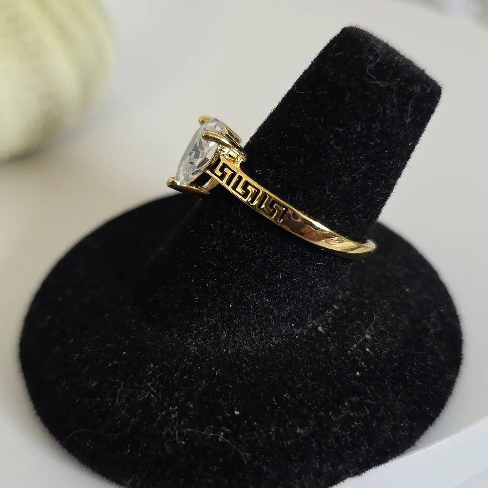 Gold Filled Adjustable Ring Zircon Heart Greek Key Design - Image 5