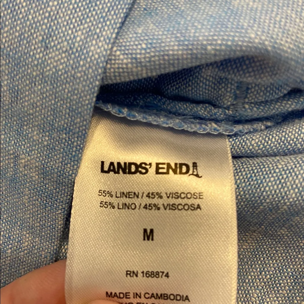 Lands' End Sky Blue Split Neck Linen Top  size M brand new two front  pockets - Image 7