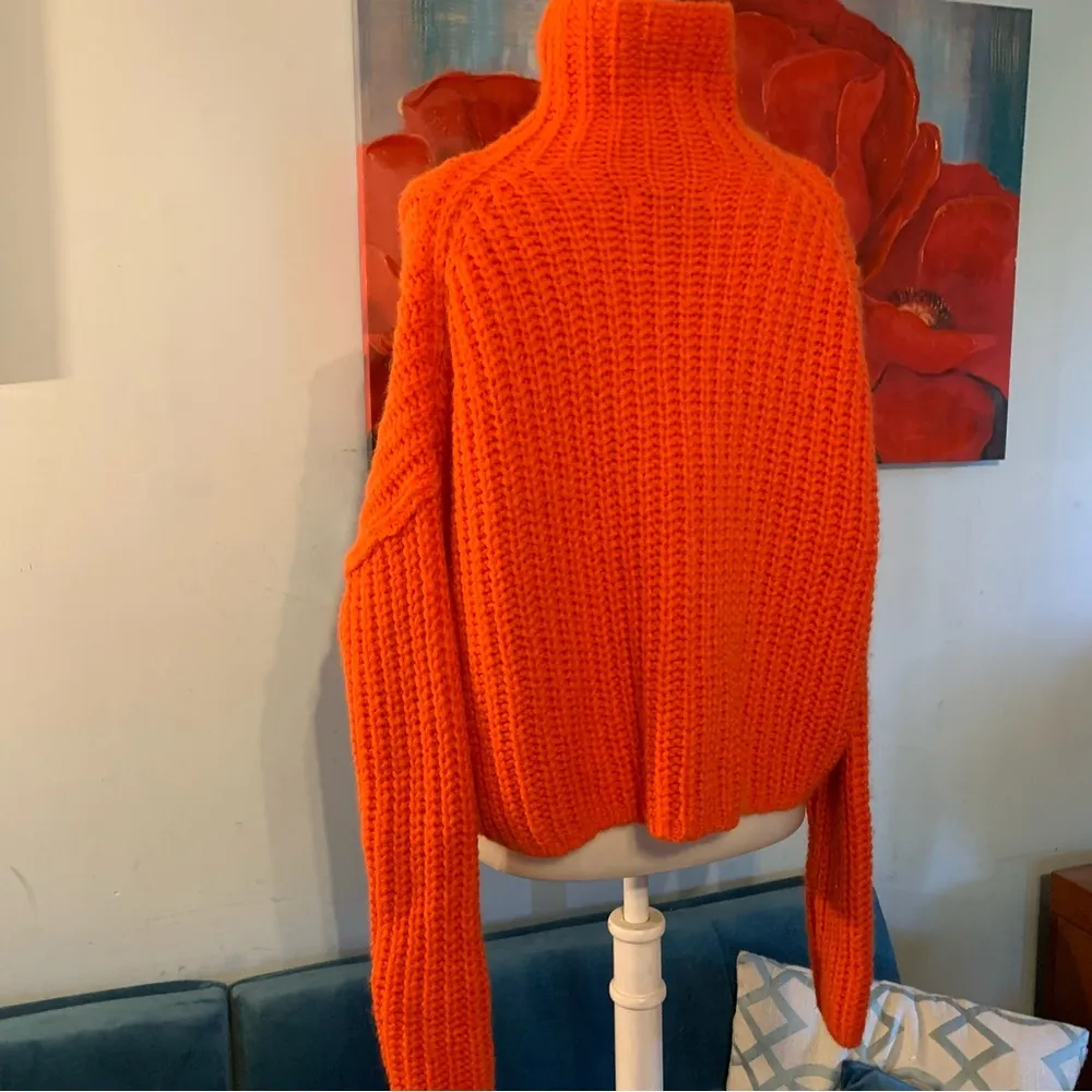 Rebecca Minkoff  (Blood Orange)Chunky Knit Cropped Turtleneck Sweater XS X-Small - Image 8