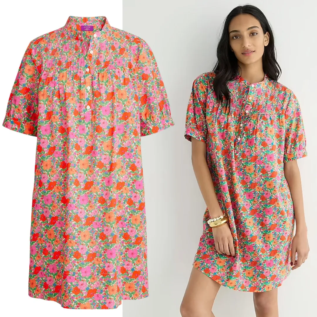 J. Crew Short-sleeve Mini Shirtdress Liberty Meadow Song Print Sz Md Maximalist - Image 2