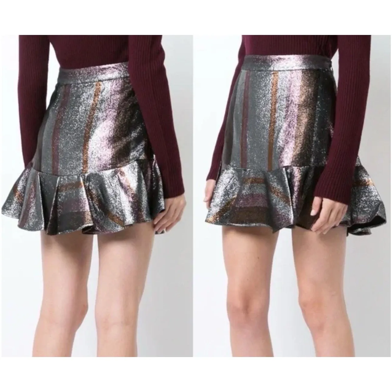Derek Lam 10 Crosby Alexis Rose Metallic Mini Flounce Skirt Schitt's‎ Creek Sz 4 - Image 3
