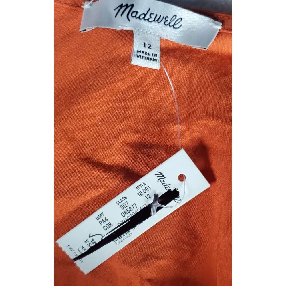 New Madewell Layton Mini Slip Dress Size 12 Orange Strappy Cutout Beachy Vacay - Image 9