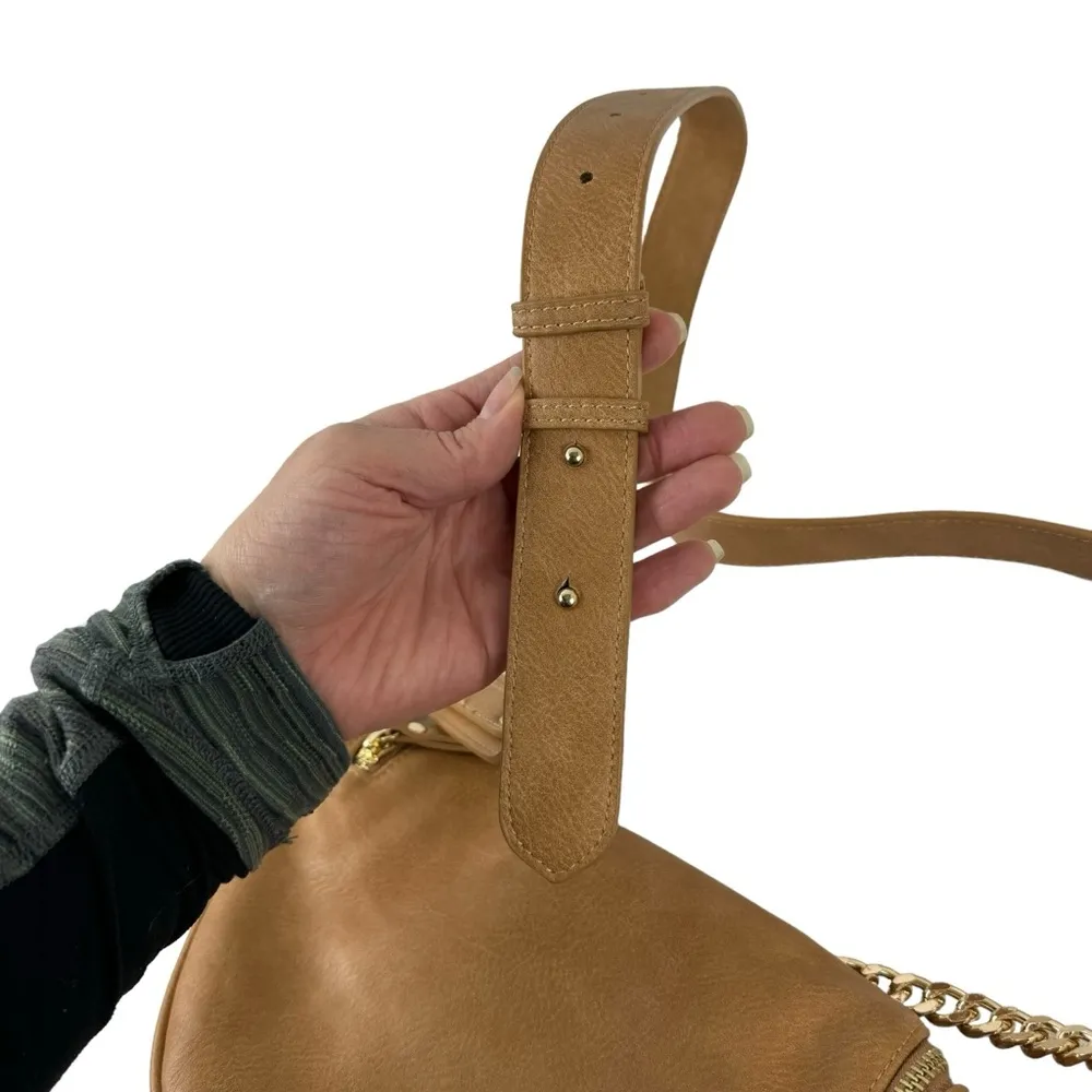 Antik Kraft Gold Chain Accent Convertible Sling Half Moon Crossbody Bag Vegan - Image 4