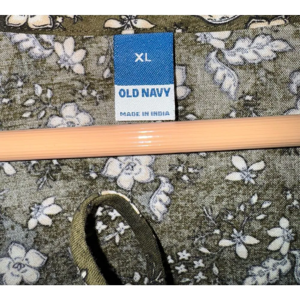 Old Navy Corset Front Tie Floral Dress XL Pockets Spring Cottage Prairie Green - Image 8