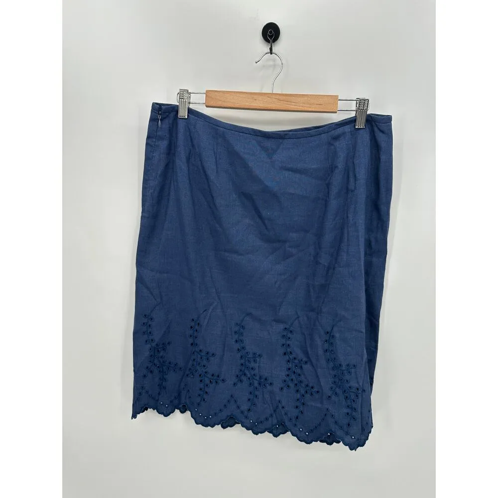 Kasper Petites Linen Blend Suit Skirt Set Women 16P Blue Eyelet Career Office - Image 5