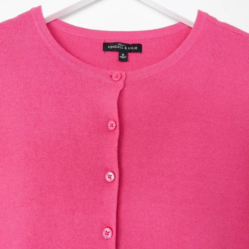NWOT KENDALL + KYLIE button-front short-sleeve cotton blend sweater, Pink, Small - Image 5