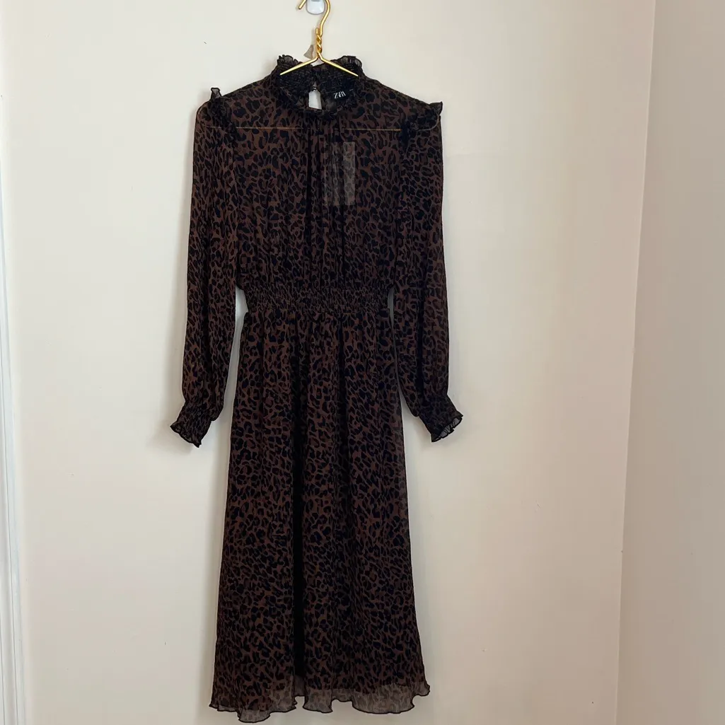 Zara Sheer Leopard Print Midi Dress Women’s Size Small - Image 2