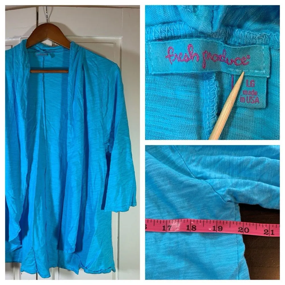 Fresh Produce Cardigan Sweater Large Beachy Coastal Grandma Lightweight Blue - Image 2