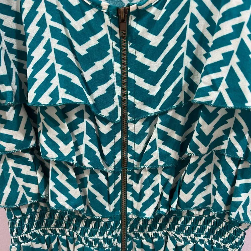 Teal and white ruffle top high low dress size XS - Image 5