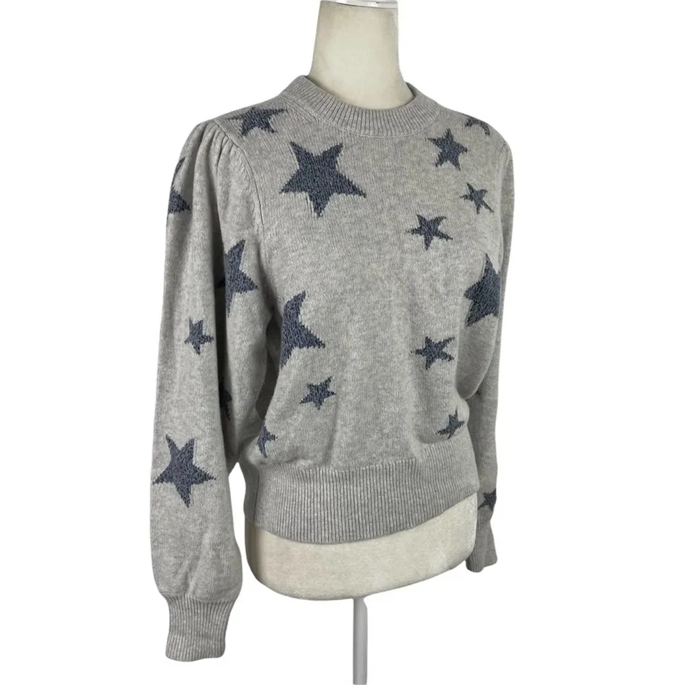 New Rebecca Taylor Star Intarsia Pullover Wool Blend Puff Sleeve Sweater Medium - Image 4