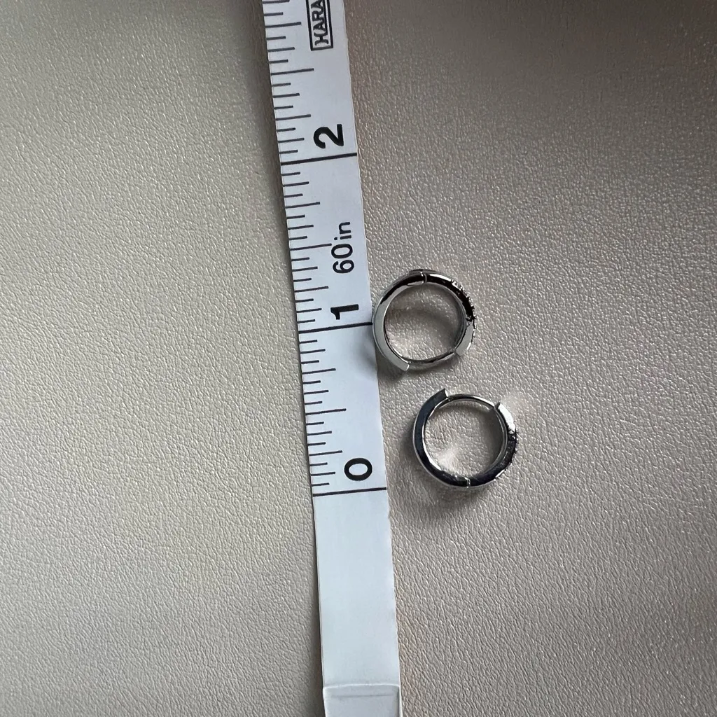 Silver stainless steel hoop earrings with cubic zirconia - Image 3