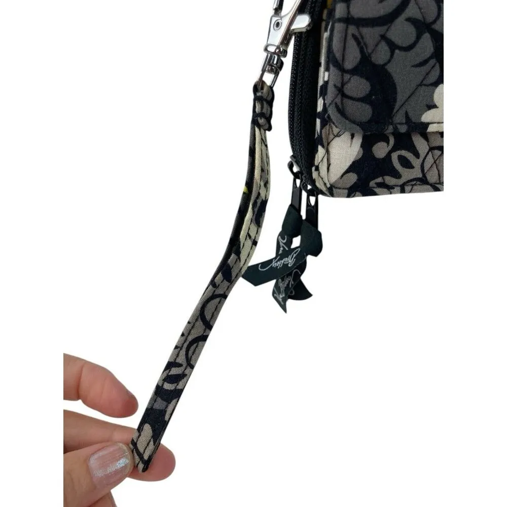 *Vera Bradley Crossbody Quilted Wallet Purse Black Yellow Floral Travel Phone - Image 3