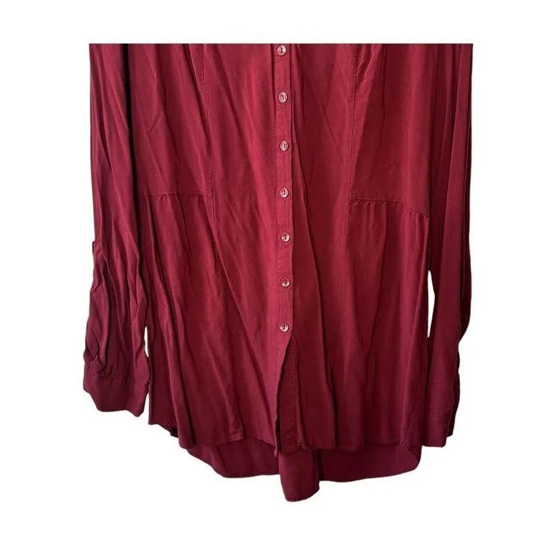 Modcloth Maroon Long Sleeve Button Front Tie-Back Blouse Top Women's XL - Image 3