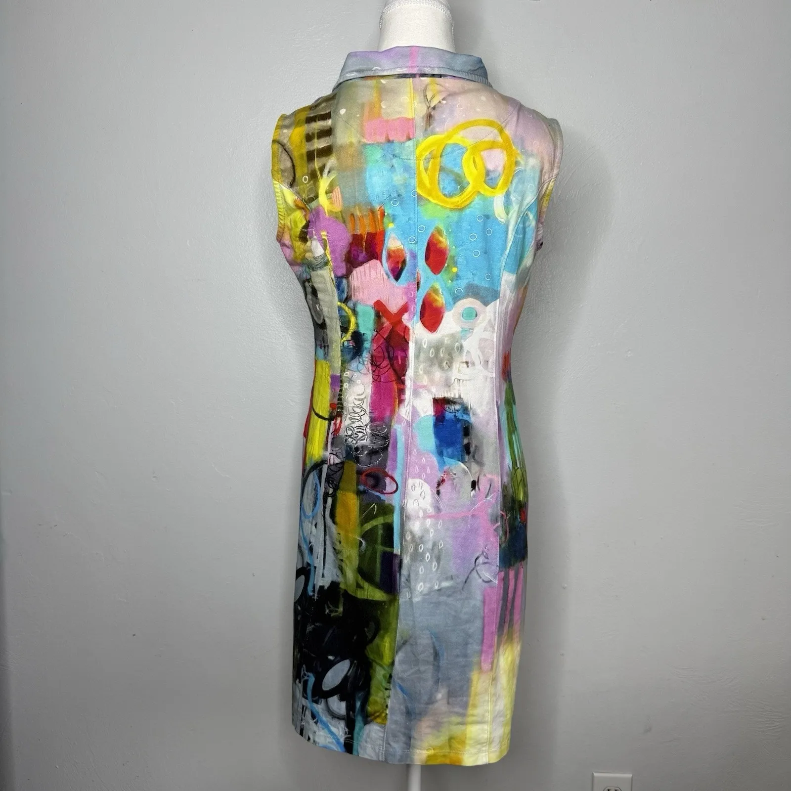 Dolcezza Simply Art Sleeveless Abstract Zip Front Midi Dress Multicolor Size M - Image 4