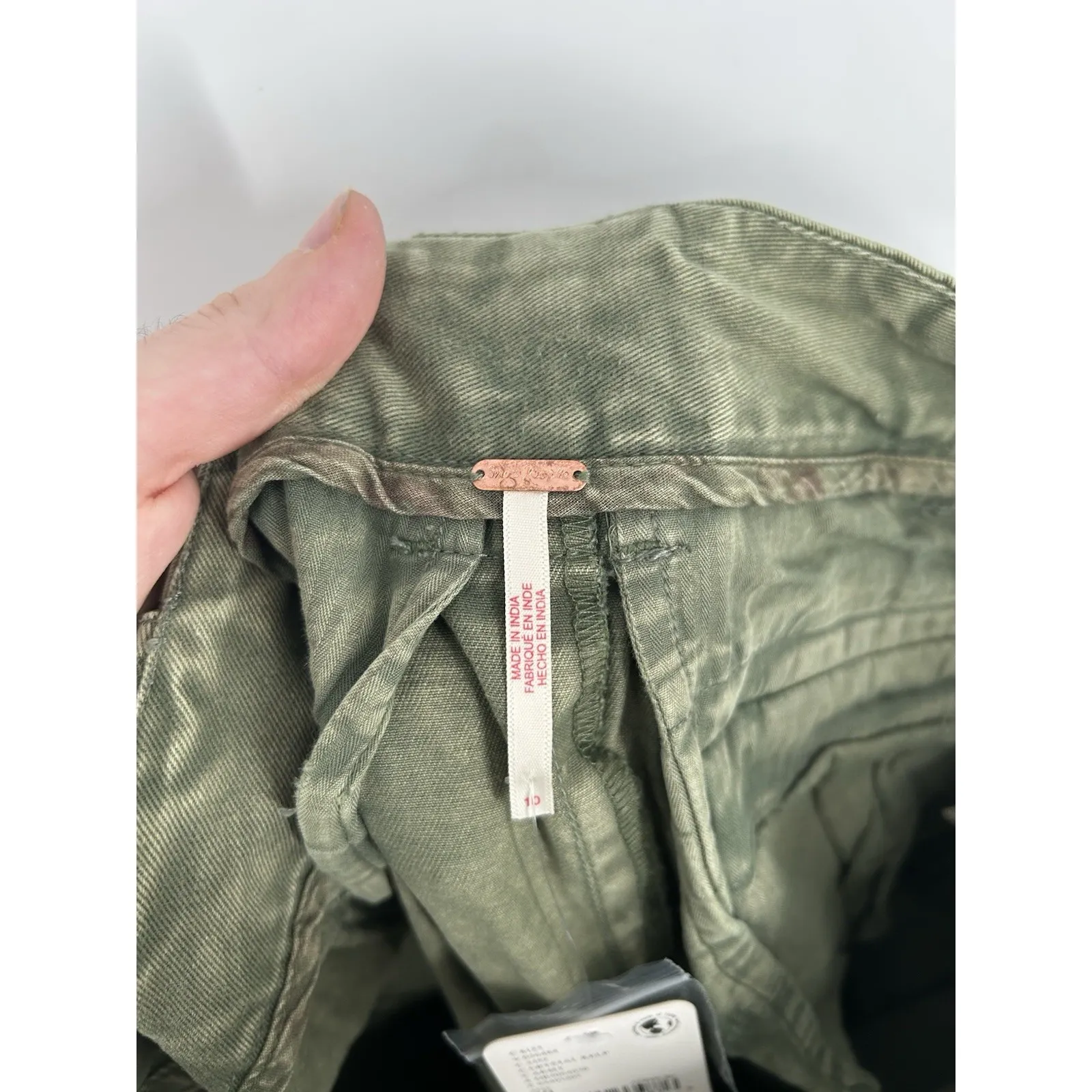 Free People Super Baggy Wide Leg Flare Flared Chino Pants Army Green Size 10 - Image 4