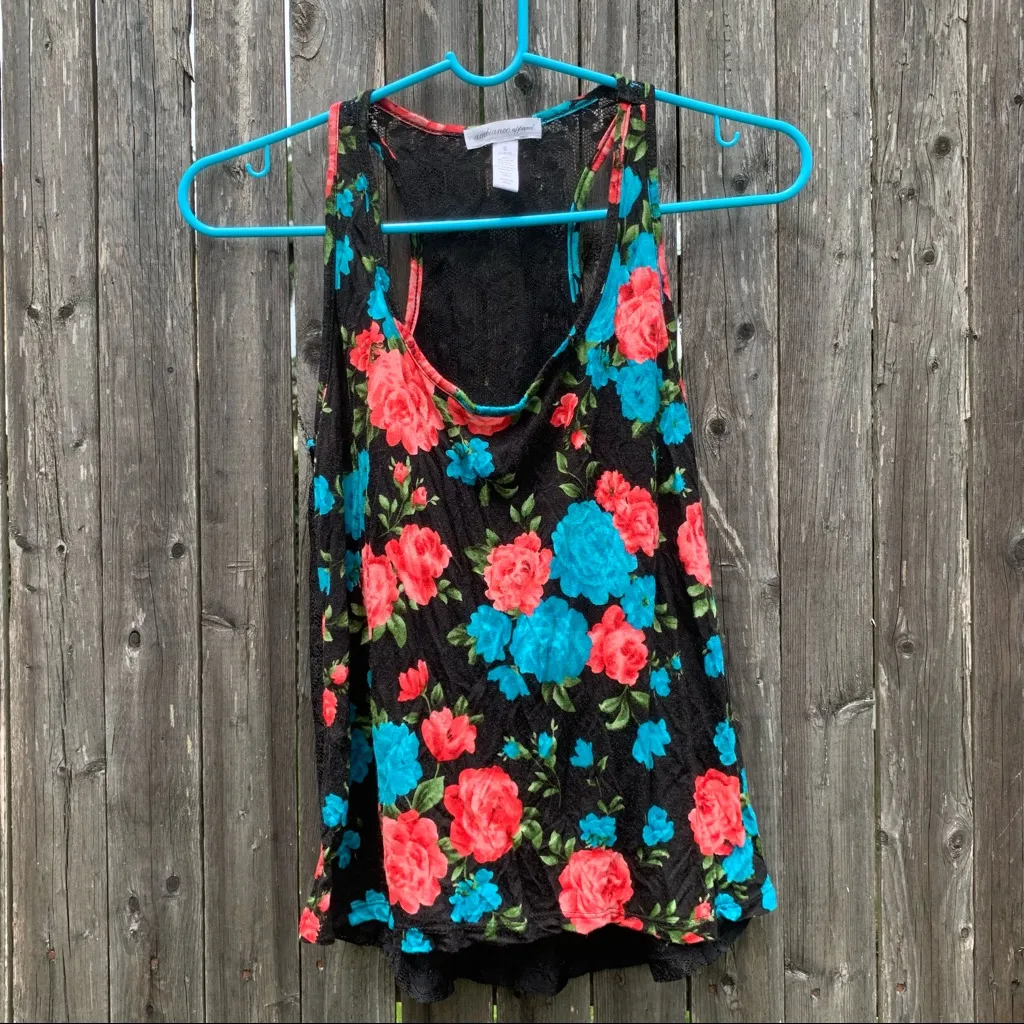 Ambiance Apparel Floral Roses Lace Back Top in Black - Image 2