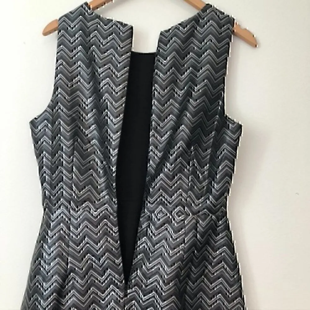 NEW NWT PIM LARKIN Lena Brocade Dress Black Silver Chevron Fit Flare Party Small - Image 8