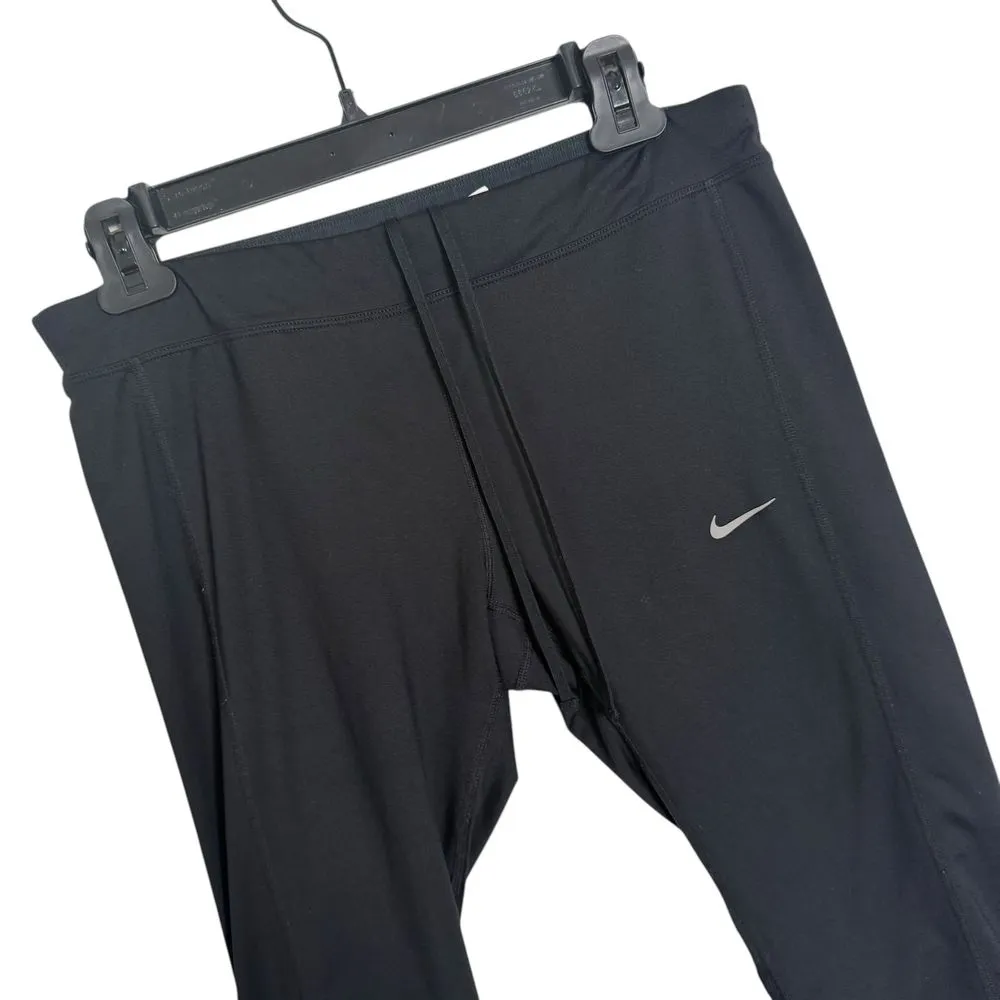Nike Dri-FIT Black Athletic Capri Pants‎ Reflective Dots Zipper Pocket Women L - Image 2