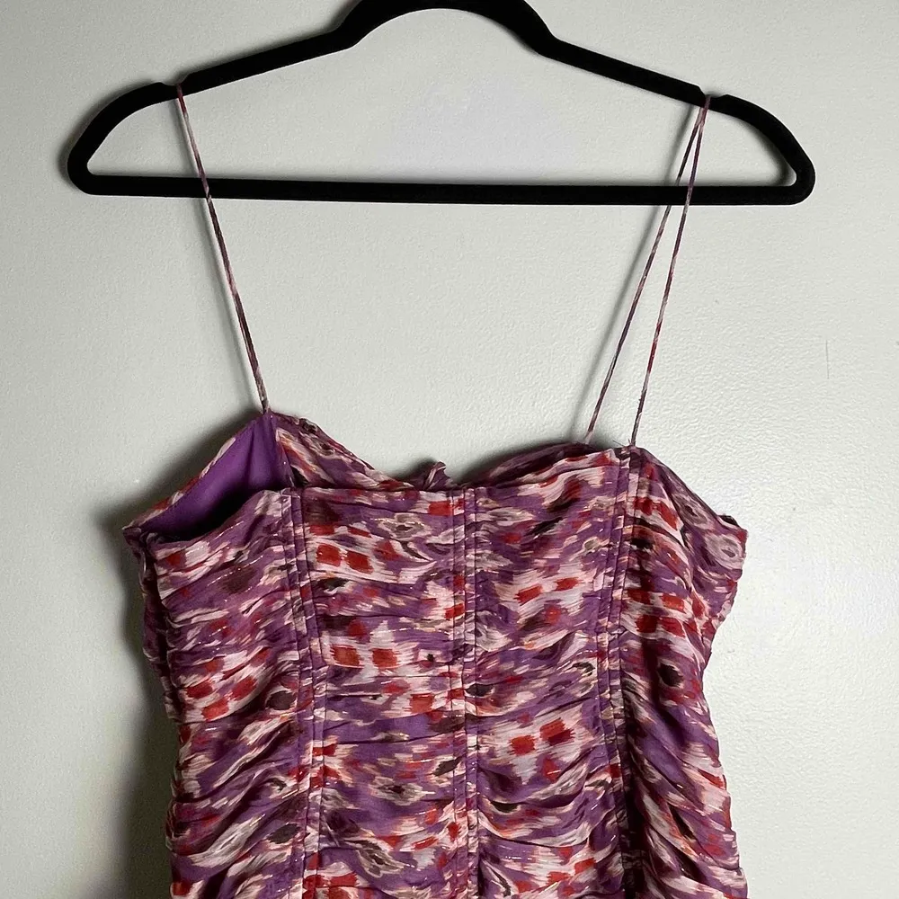 Zara Womens Peacock Spaghetti Strap Ruched Knot Detail Gold Shimmer Mini Dress S - Image 6