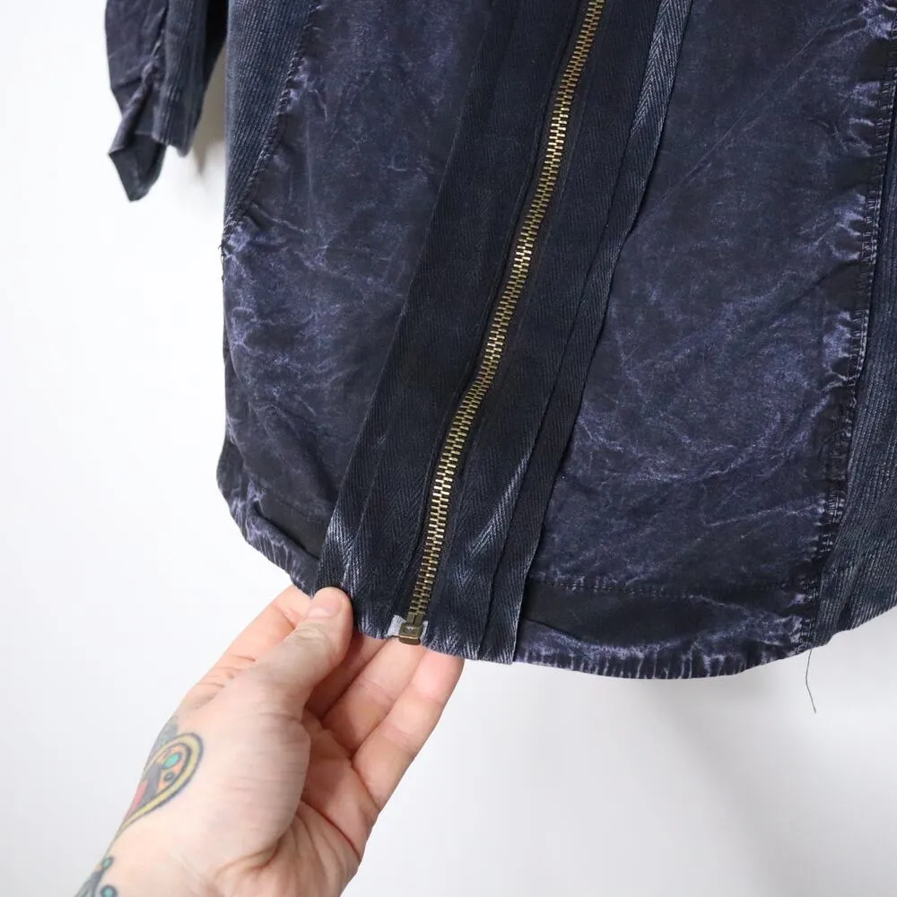 XCVI Full Zip Stonewashed Jacket Ruched 3/4 Sleeve Rib Panel Grey Blue Women's M - Image 3