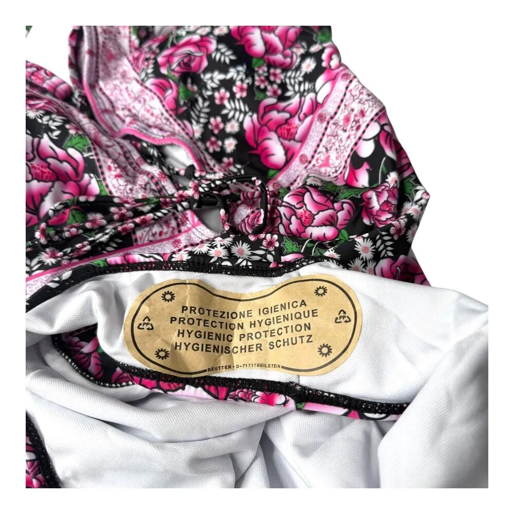 NEW WDIRARA Women's Plus 1XL Floral Print Lace Up One Piece SWIMSUIT Tie Front Pink Size 1X - Image 7