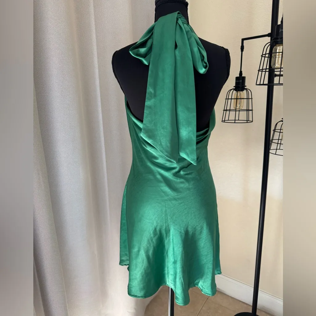 Altar’d State Women’s Britta Marjorie Sleeves Satin Green Mini Dress Size Small - Image 8
