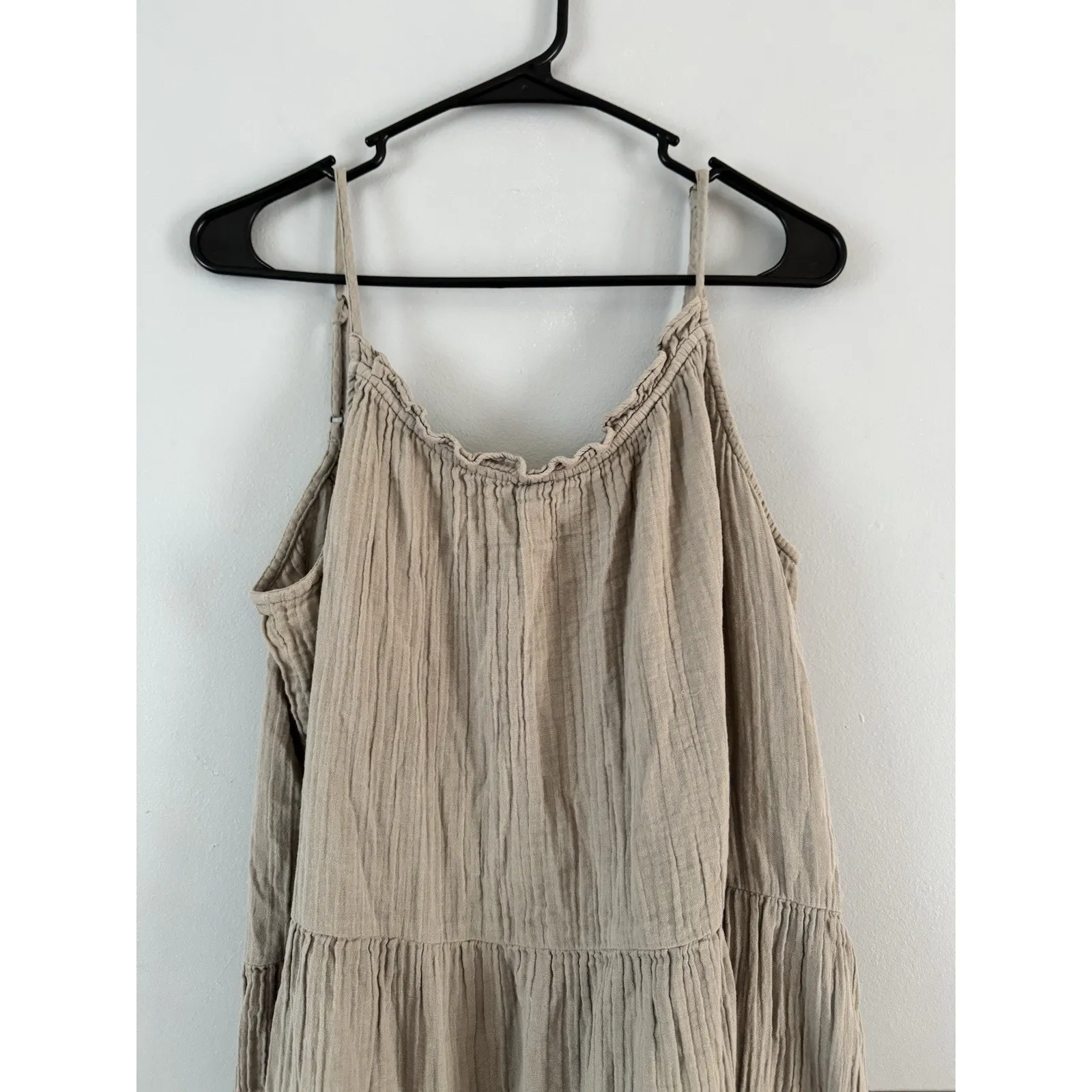Daily Practice Anthropologie Dress Light Gray Tiered Cotton Gauze Midi Sz Large - Image 3