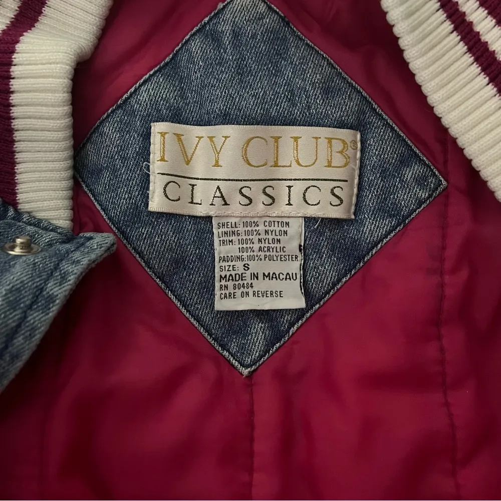 Vintage Ivy Club Classics Denim Bomber Jacket, Sz S Blue - Image 15
