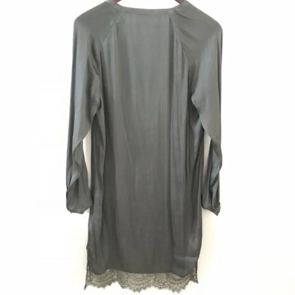 ✨HP✨H&M Silky Olive Green Lace Trim Tunic Dress✨ - Image 4
