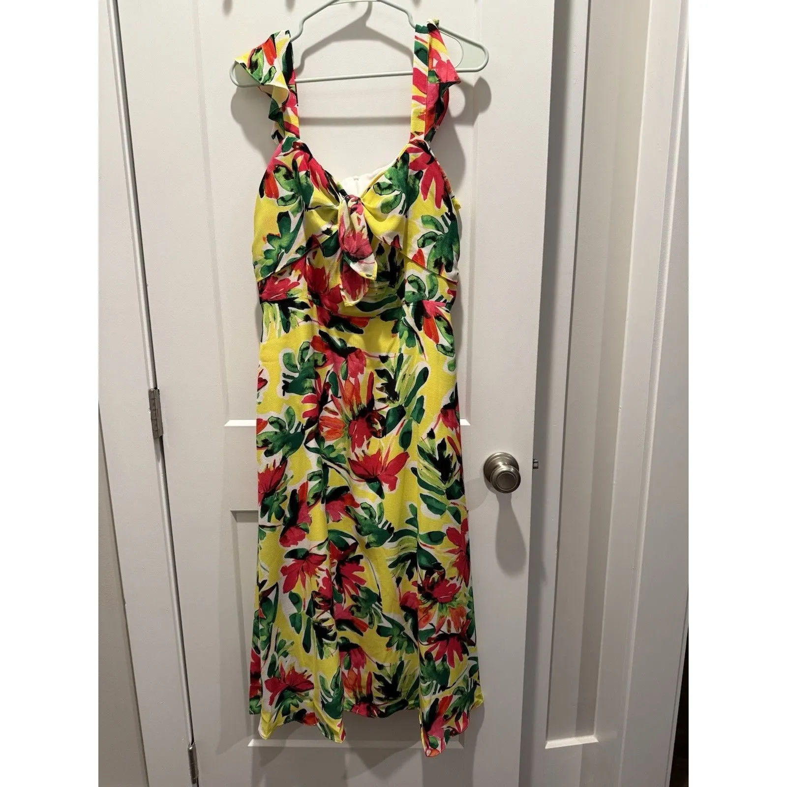 Julia Jordan Dress 12 Ruffle Bright Floral Midi Dress Yellow Green Pink Box C - Image 2