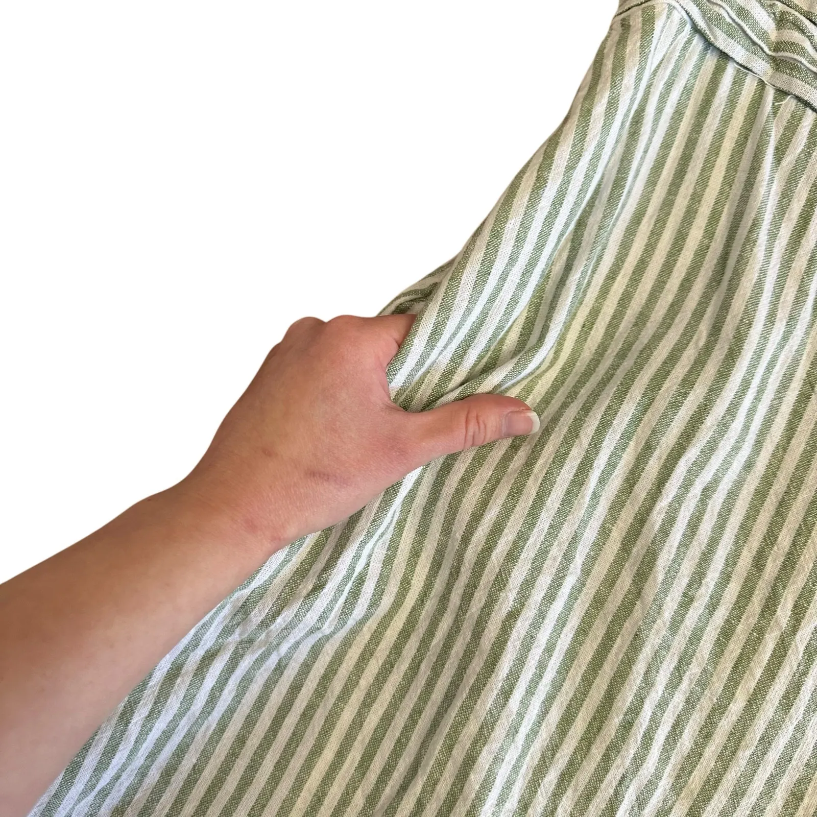 Abercrombie & Fitch Linen Stripe Sundress Romper Sage Green Small - Image 6