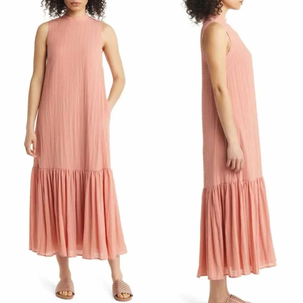 NORDSTROM Sleeveless Seersucker Maxi Dress Pink Desert Size Small - Image 11