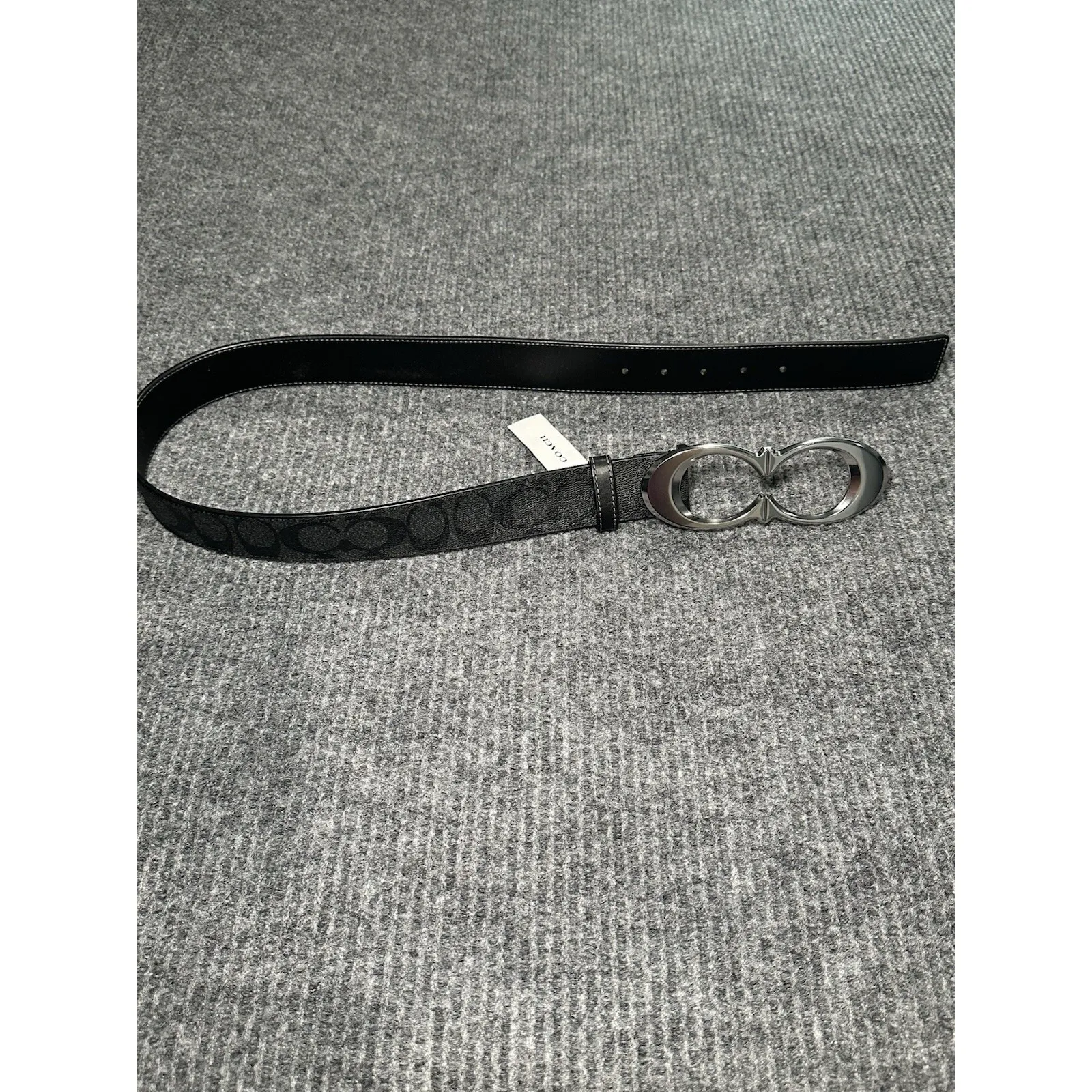 NWT $198 COACH WOMEN'S SIGNATURE SILVER BUCKLE BLACK LEATHER BELT SIZE S - Image 2