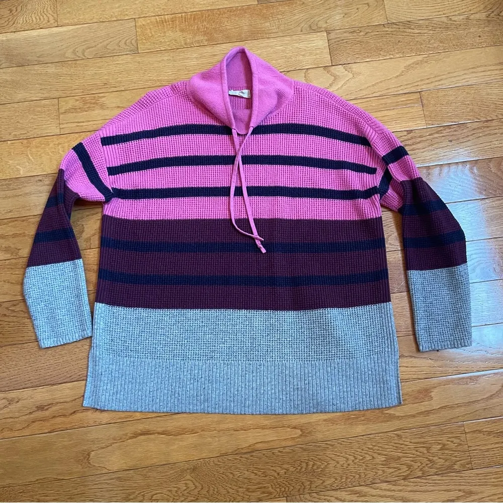 Lou & Grey Striped Wafflestitch Turtleneck Sweater pink gray Sz XL - Image 7