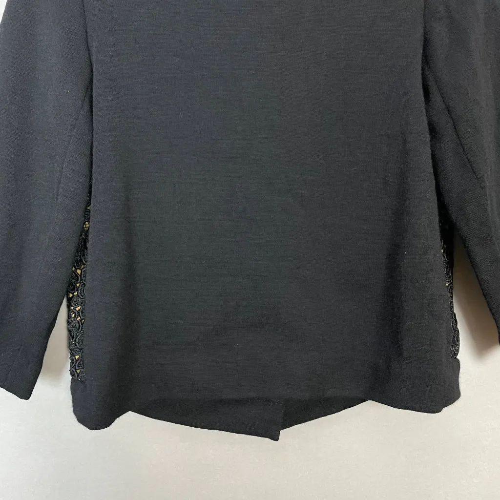 Vintage Wool Cardigan Sweater Lace Front Black 3/4 Length Sleeves Women‎ Buttons - Image 6