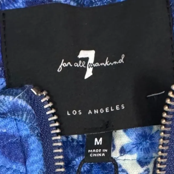 7 For All Mankind Blue Floral Print Cropped Jacket Size M - Image 4