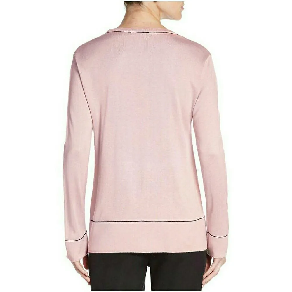 New! CALVIN KLEIN Women's Contrast Stitch Pullover Sweater Blush Size Large - Image 3