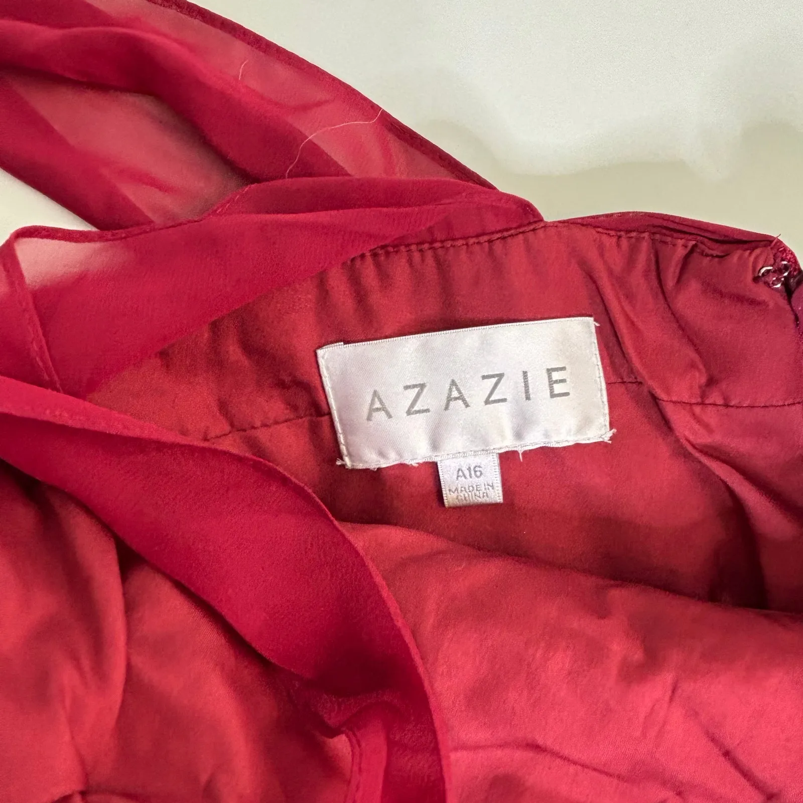 Azazie Aziza Burgundy A Line V Neck Pleated Chiffon Dress A16 - Image 6