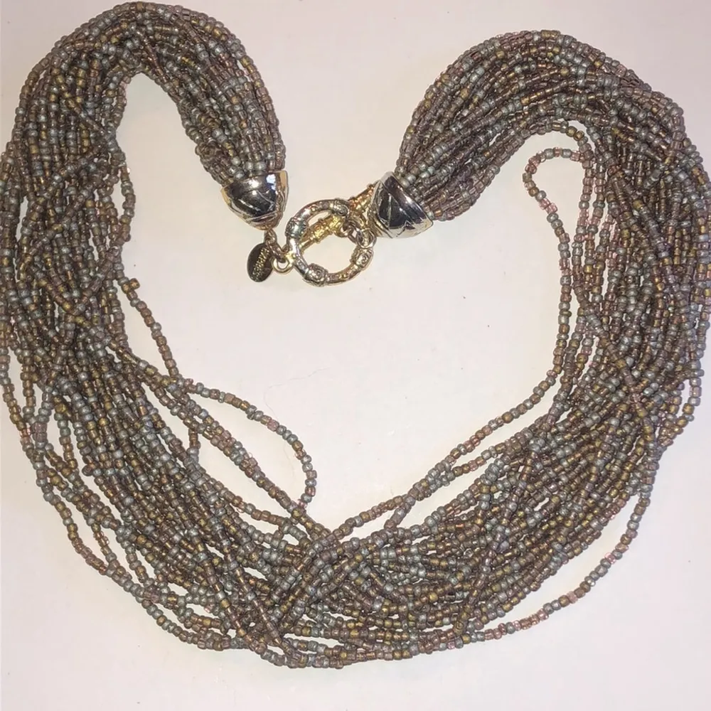 Express Metallic Neutral Tone Multi Strand Seed Bead Beaded Necklace - Image 5