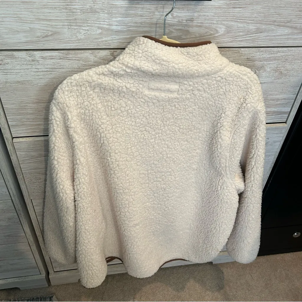 Ava Viv Sherpa Beige Jacket Waist Length Snap Close Mock Neck Womens Plus 1X - Image 4