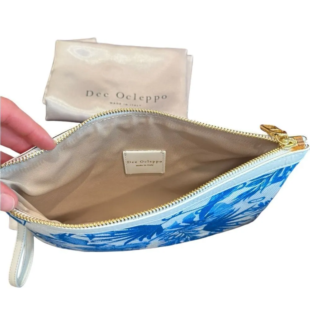 Dee Ocleppo Blue Palm Fabric Clutch with Dustbag NWT - Image 4