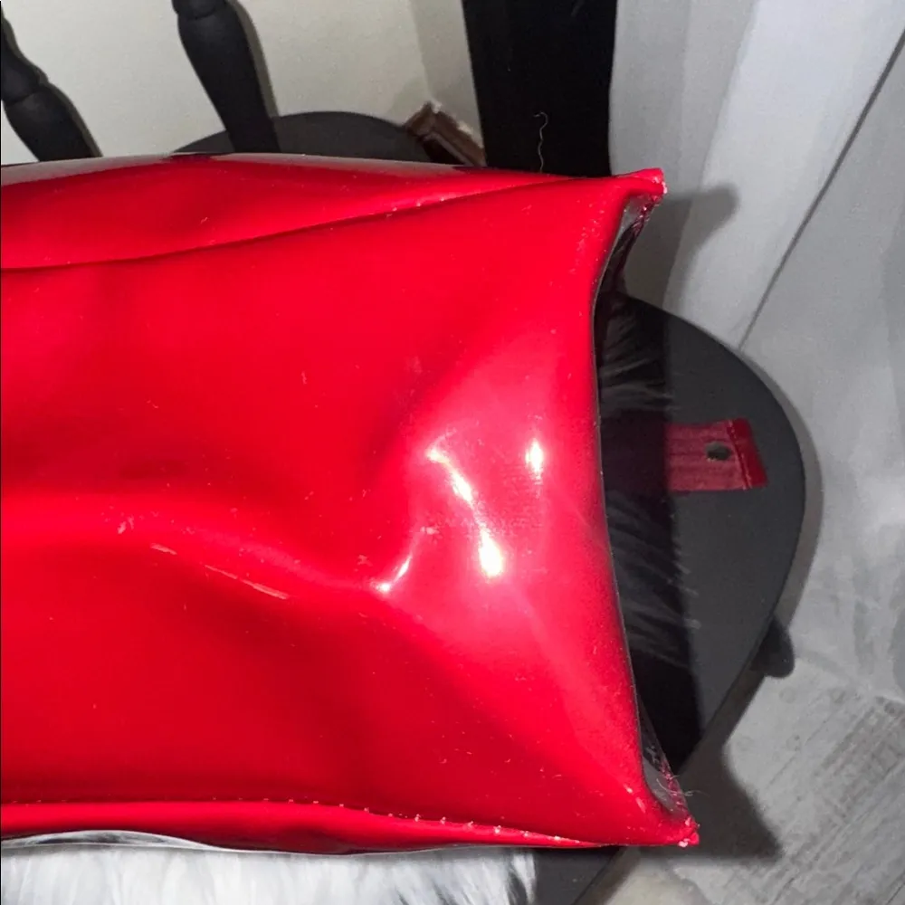 Glossy Red Tote Bag with Gold Lettering the perfect traveling bag - Image 4
