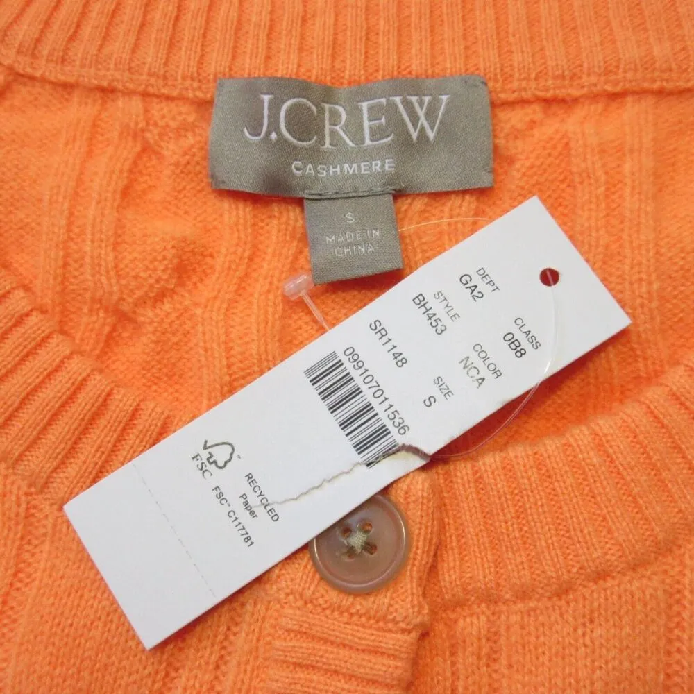 NWT J.Crew Cashmere Cable-knit Henley T-shirt in Neon Cantaloupe Sweater S - Image 3