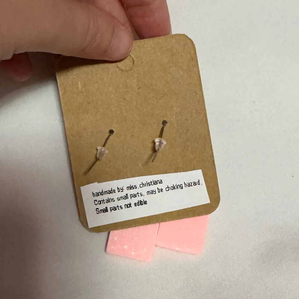 Handmade Strawberry Chocolate Bar Earrings Pink - Image 3