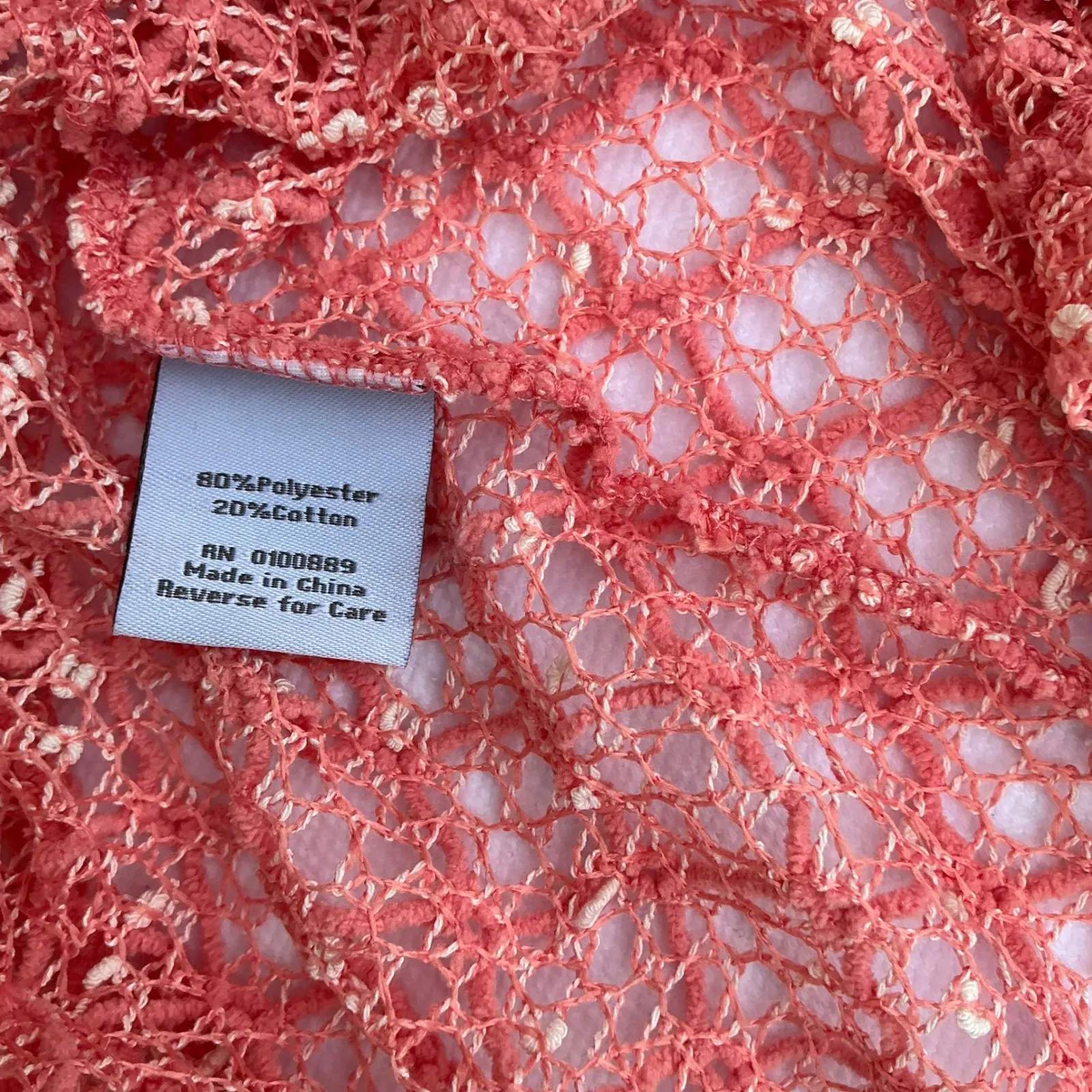 Karen Hart 2X Coral Open Knit Cardigan Wrap Sweater Lightweight Boho‎ Layering Size XXL - Image 6