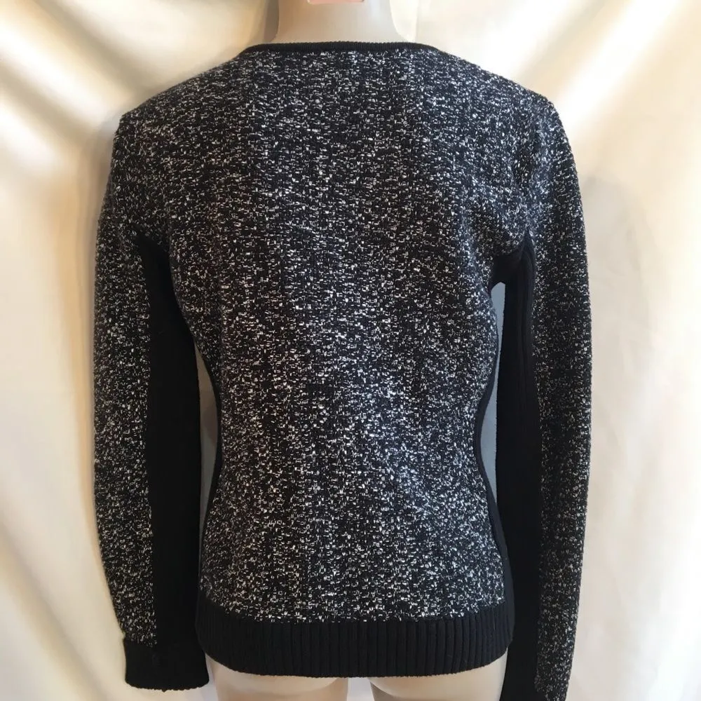 Ann Taylor LOFT Cotton Black & Gray Woven Knit Long Sleeve Zip Jacket S - Image 2