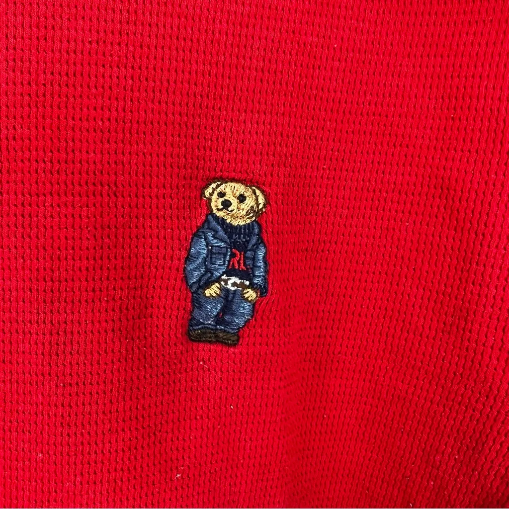 Polo  Vintage Polo Bear Red Thermal Long Sleeve Top - Image 3