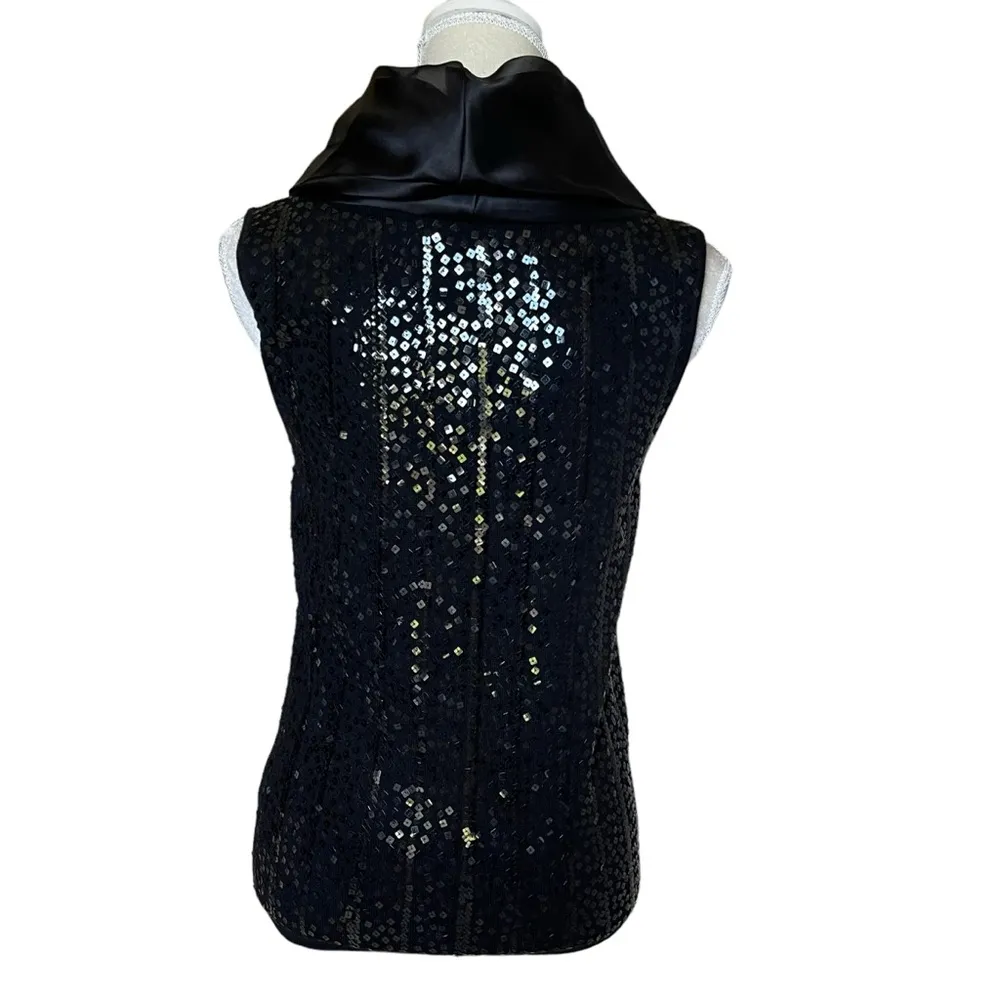 Lafayette 148 New York Sequined Embellished Cowl Neck Sleeveless Top Size L Wool - Image 4
